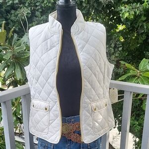 St. John's Bay White Quilted Vest with Gold Accents Size Large